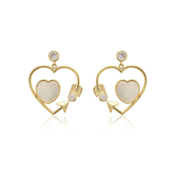 E-719 xuping moda 14k color dorado belleza forma del corazón pendientes de las mujeres del zircon sintético diseño pendientes